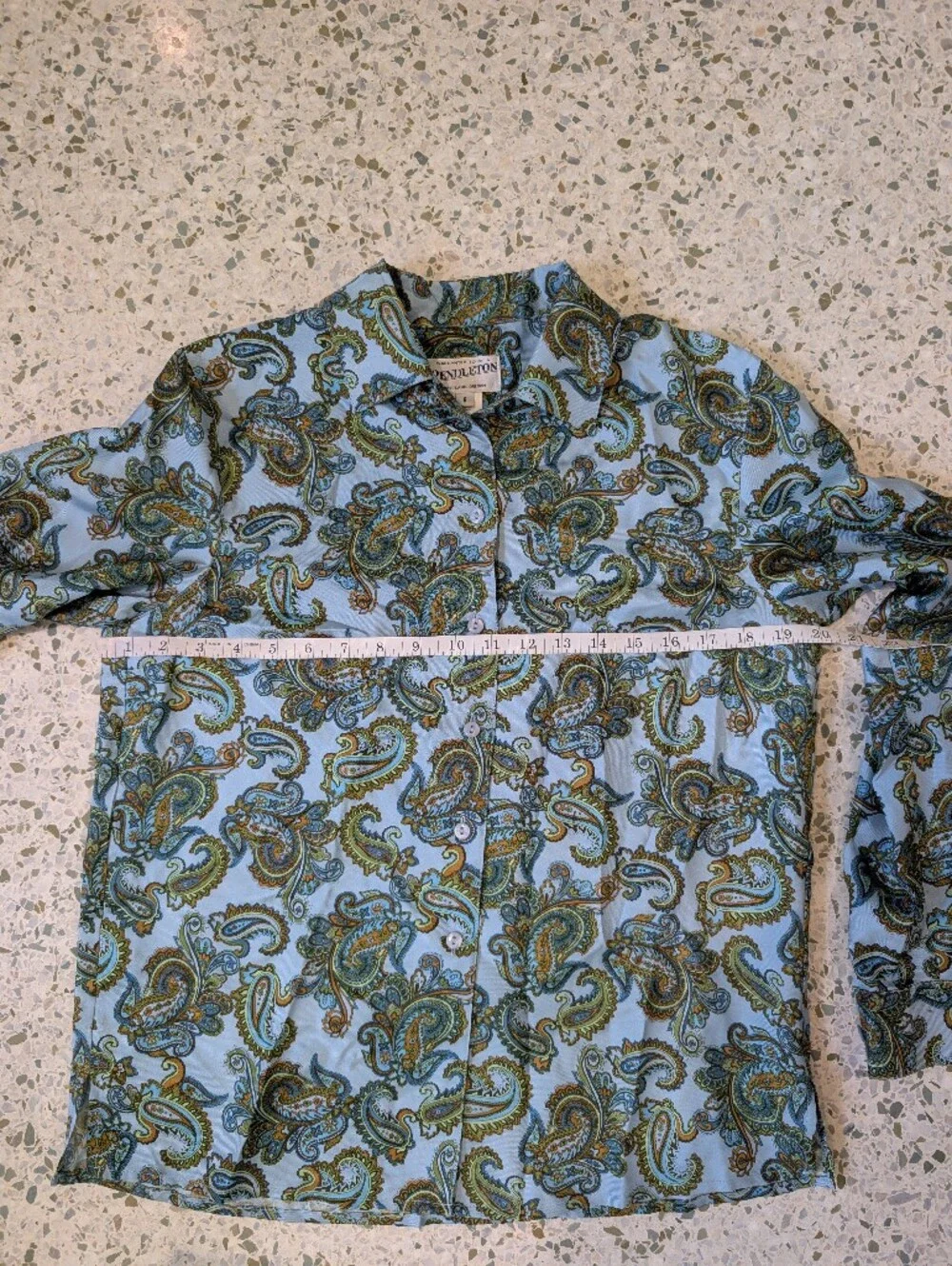 Pendleton Light Blue Silk Paisley Button Down Blouse - Picture 5 of 6